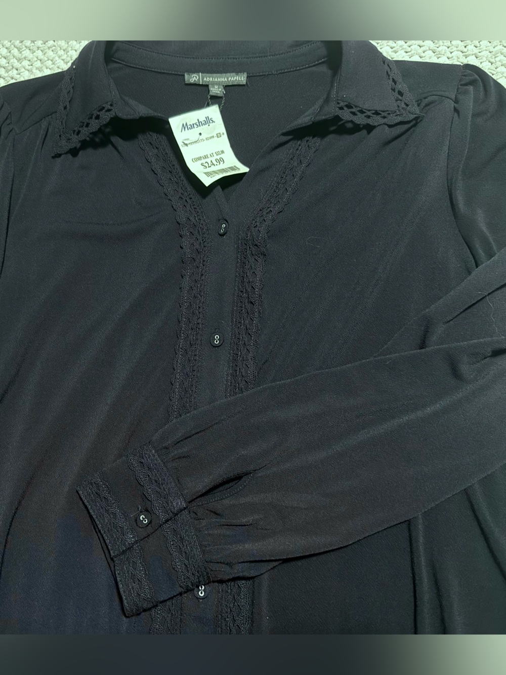 Adrianna Papell Navy Lace-Trim Blouse